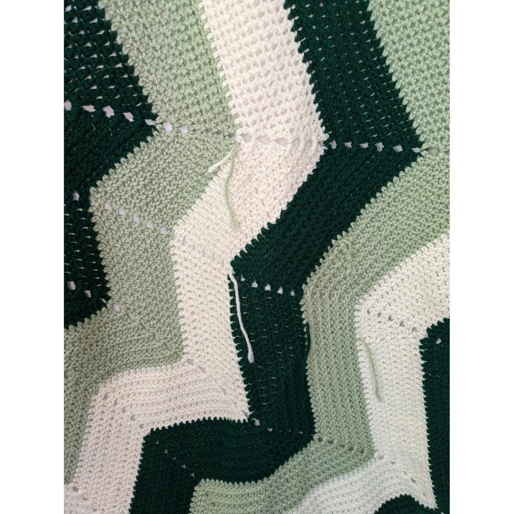 Handmade Crochet 12 Point Star Blanket Throw Green Chevron Afghan Lap‎ Throw 84